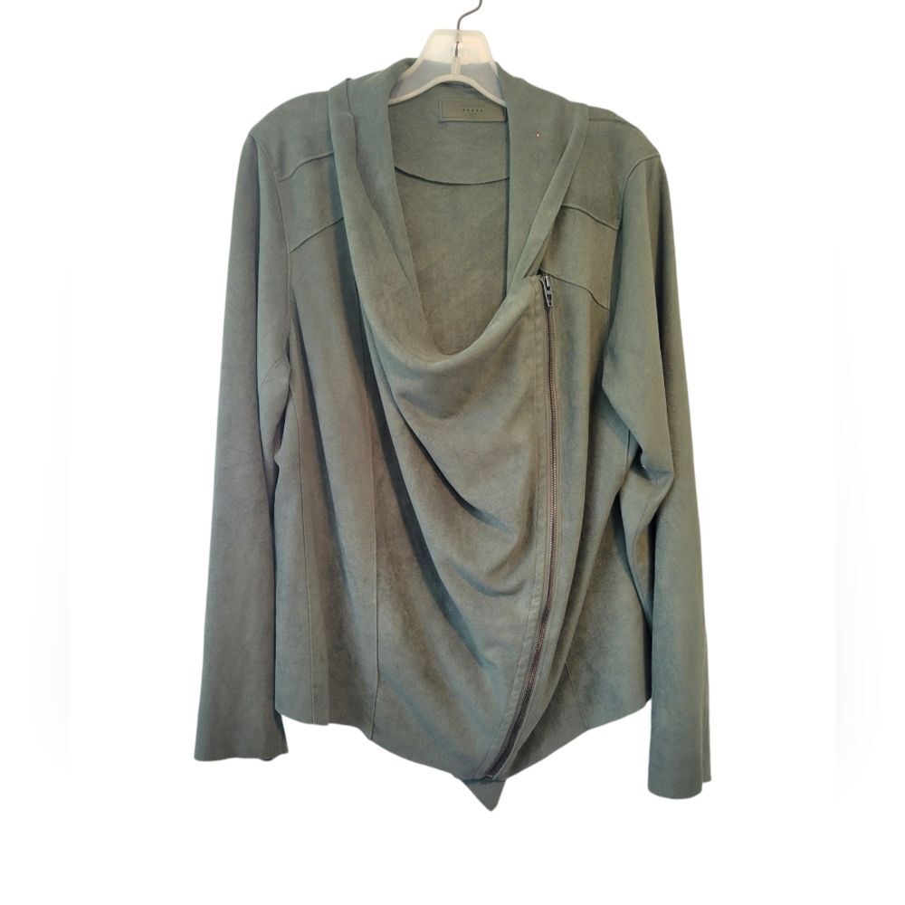 Blank NYC Cloud Nine Drape Front Jacket Faux Suede Green Size 3X